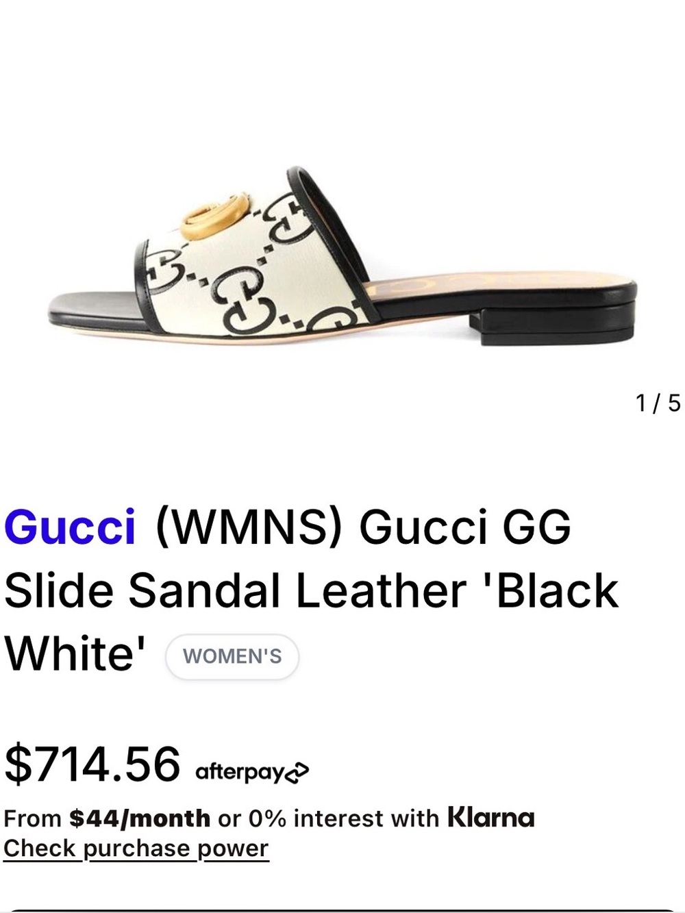 Gucci Cream & Black GG Logo Leather Slide Mules with Gold Double G - Picture 6 of 17